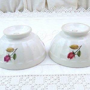 Pair of 2 Vintage French Gien Coffee Bowls with Pink Rose Flower Pattern, Retro Breakfast Tableware Accessory from France, Country Farmhouse