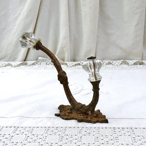 アンティークフレンチ大型鋳鉄コート＆帽子フック、透明ガラス付き、レトロビクトリア調洋服ラック、シャビーシャトーファームハウスシックハンギング