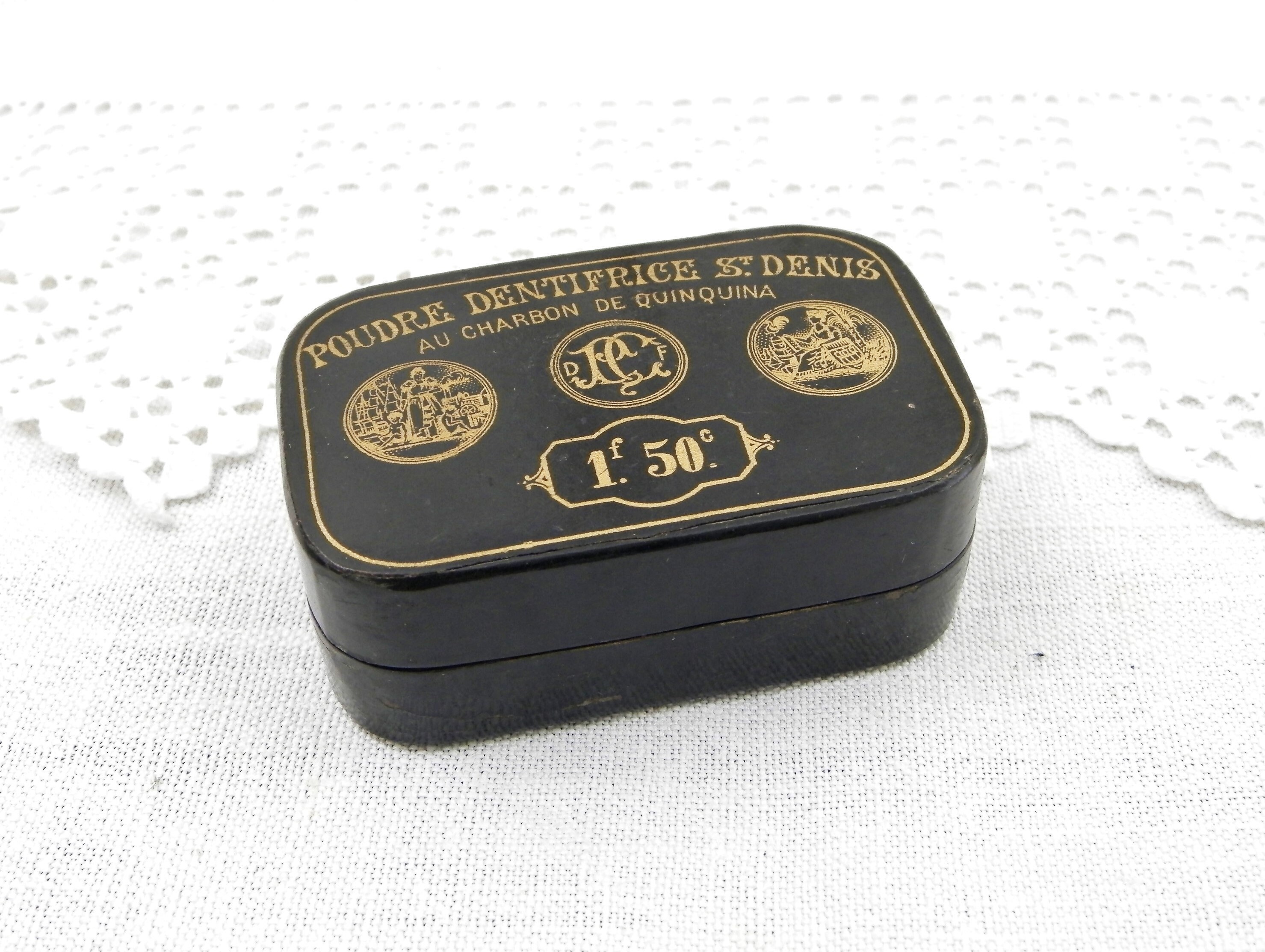 Rare Antique French Victorian Toothpaste Box, Black Carton Boulli