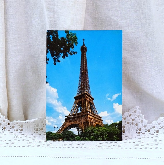 French Vintage Colored Postcard of the Eiffel Tower Posted in 1986, Retro Souvenir of Parisian Vaccation, Old Holiday in Paris