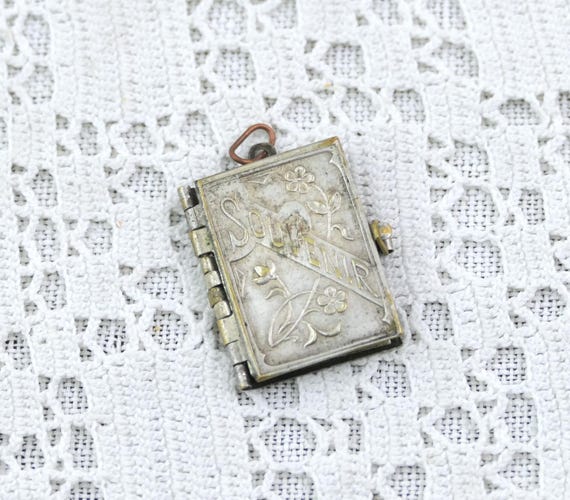 Vintage French Sainte Anne d Auray Silver Plated Souvenir Locket Book, Religious Miniature Photo Album, Pilgrimage  Pendant Charm Booklet