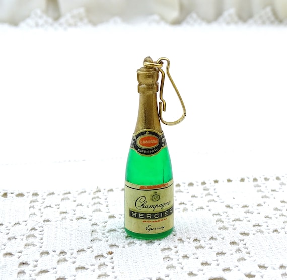 Vintage French Novelty Promotional Keyring with Miniature Bottle of Mercier Champagne, Rare Fun Key Fob Wine Bottle, Collectible Drink