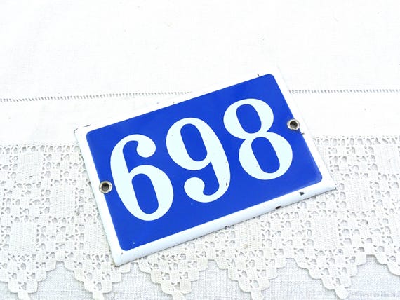 Vintage French Porcelain Enameled Metal House Sign in Blue and White Number 869 698, Enamelware Street Home France, Traditional Address Sign