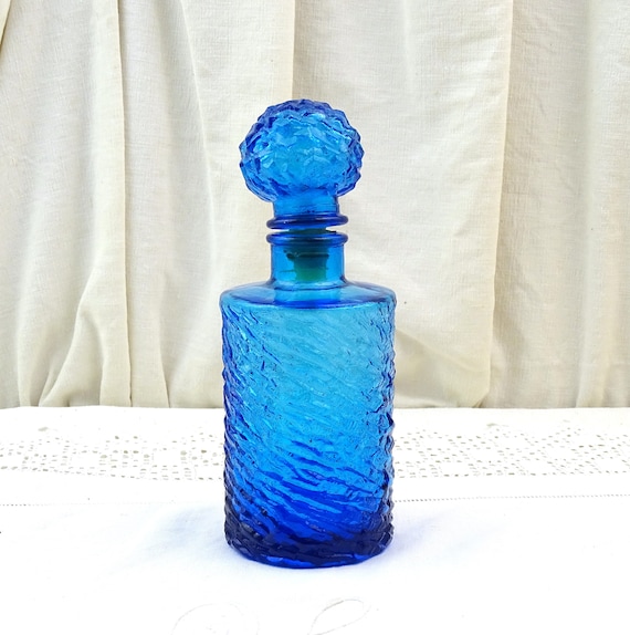 Vintage Mid Century Colbalt Blue Empoli Glass Carafe Stopper, Retro 1960s Large Perfume Bottle Italy, Italian Collectible Decanter Glassware