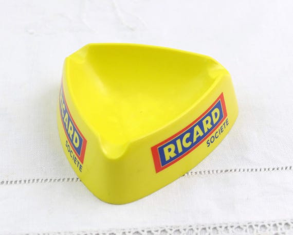 Vintage French Mid Century 50s Bright Yellow Melamine Ricard Aperitif Promotional Ashtray, Retro 1950s Smoking Barware Accessory from France