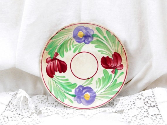 Antique French Dessert Hand Painted Plate Ceramic Plate with Flower Pattern by Sarrguemines Digoin, Country Farm Cottage Decor from France