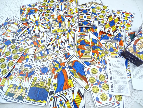 Vintage French Complete Excellent Quality Reproduction Pack of Ancien Tarot de Marseille Cards By Grimaud 1981 Edition, Fortune Telling