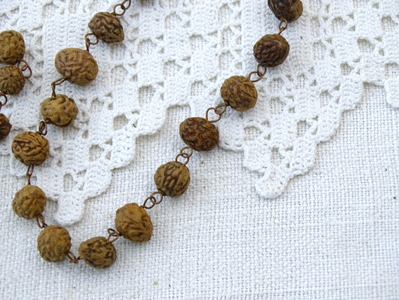 Long Vintage Natural Bhadraksha Seed Linked Bead … - image 5