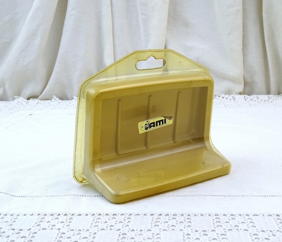 Unused Vintage French Fawn Colored Plastic Wall Mounted Soap Dish by Ami, Retro Pale Tan Bathroom Accessory from France, Soap Bar Holder