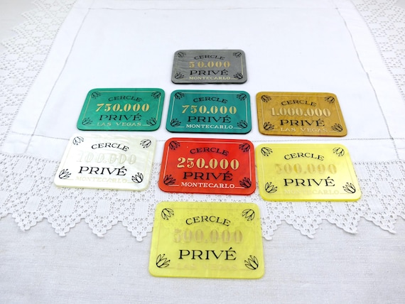 1 Large Vintage French Las Vegas Casino Rectangular Green Lucite 750000 Plaque for Cercle Privé, Retro Baccarat Marker Gaming Decor