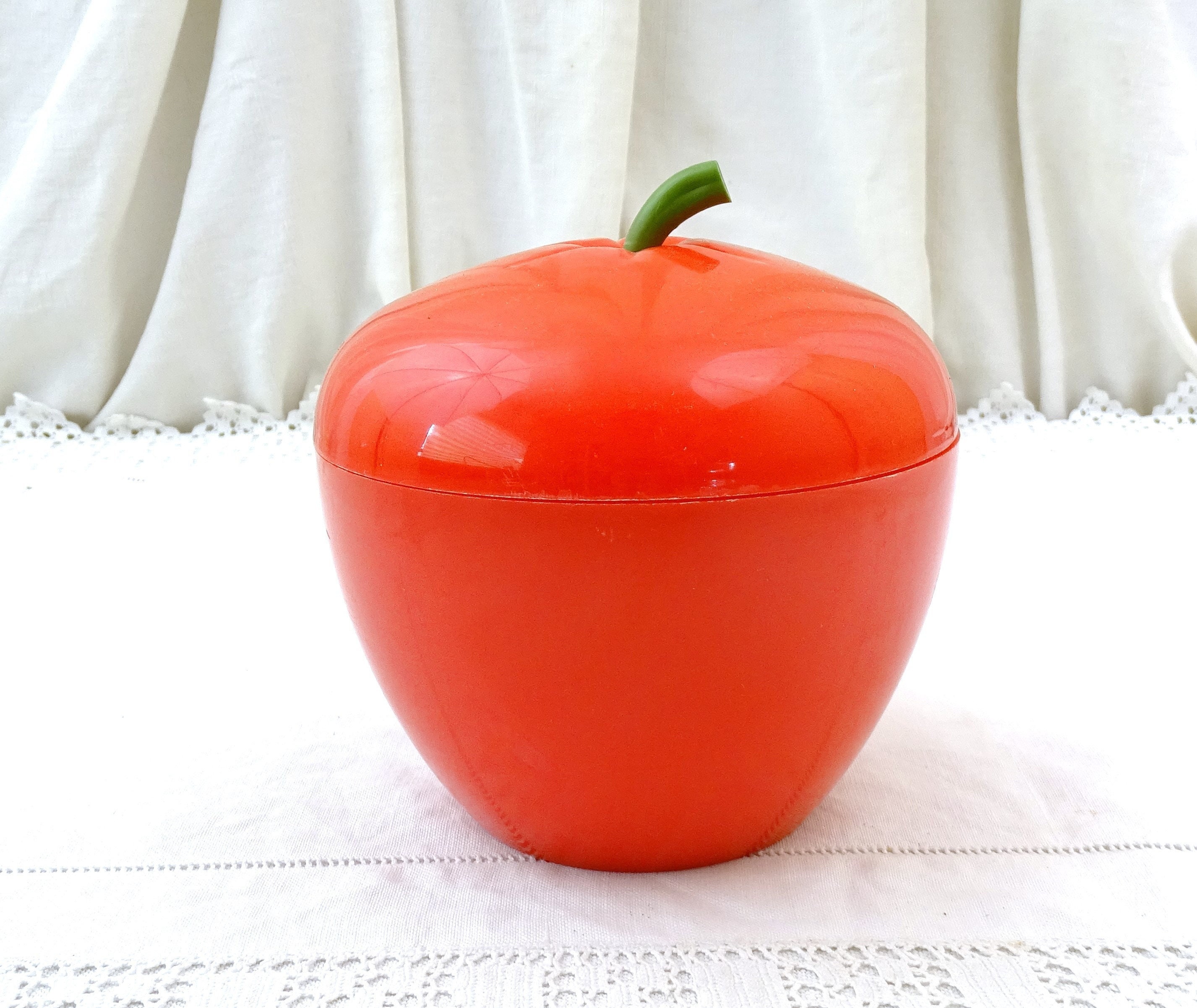 Vintage French Mid Century Bright Red Plastic Apple Ice Cube Holder