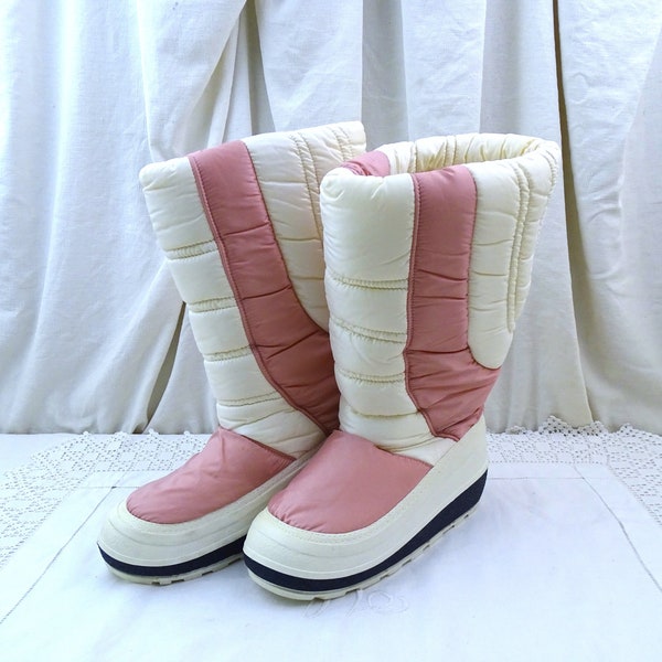 Vintage Flaj jaren 1980 roze en wit gemaakt in Italië Snowboots maat 39-40 Eu / 8 US / 6-7 UK, Retro jaren '70 Apres Ski Schoenen, Winter SkiFashion