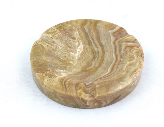 Vintage Round Banded Onyx Marble Ashtray, Retro Stone Trinket Dish, Mid Century Modern Catchall Bowl, Natural 1970s Onyx Outside Decor