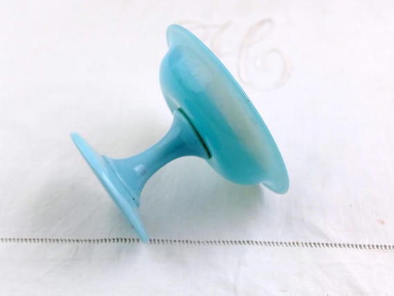 Small Antique French 19th Century Blue Opaline Pedestal Ring Dish, Vintage 1900s Milk Glass Baguier from France, Retro Trinket Holder