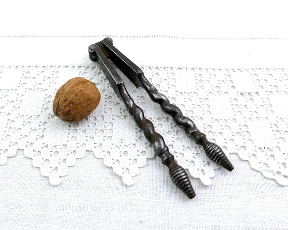 Antique 19th Century French Iron Twisted Handled Adjustable Nut Cracker, Vintage Nutcracker Made of Metal from France, Parisian Brocante