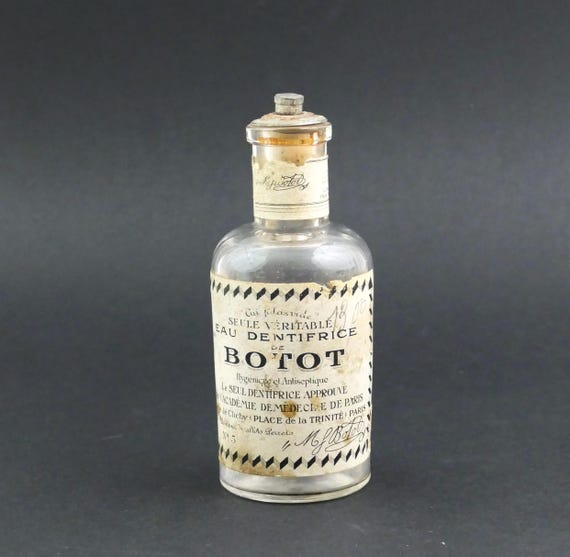 Antique French French Liquid Toothpaste Bottle by Botot from Paris, Retro Apothecary Collectible from France, Vintage Cabinet of Curiosity