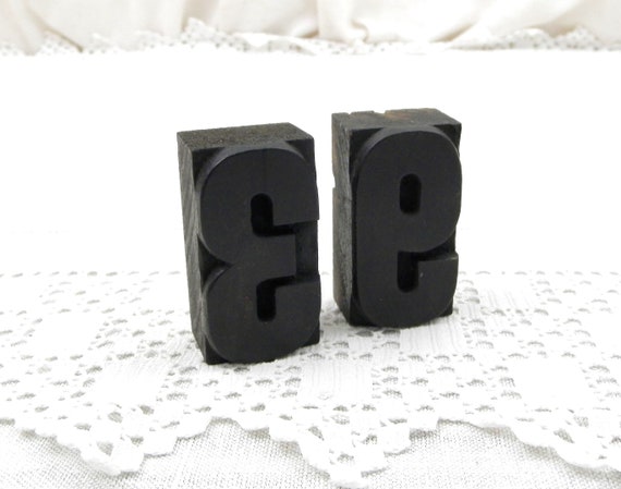 Antique French Wooden Square Printing Blocks Numbers 6 or 9 and 3, Retro Numeral Stamps Made of Wood from France, Parisian Country Decor