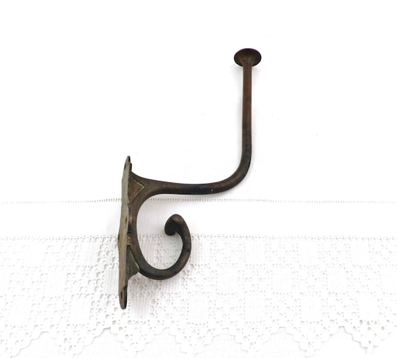 Large French Antique Patina Bronze Wall Mounted Top Hat Hook, Big Vintage Unusual Curio Metal Mounted Hook from France, Brocante Decor