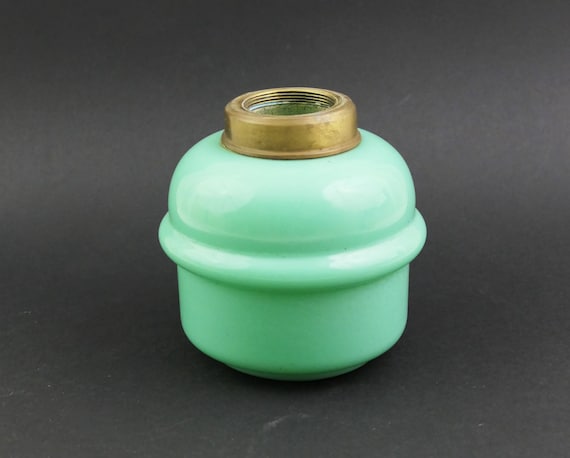 Vintage French Jadeite Glass Oil Lamp Base Upcycled Vase, Retro Mint Green Milk Glass Aladdin Light from France, Opaline Opal Glassware