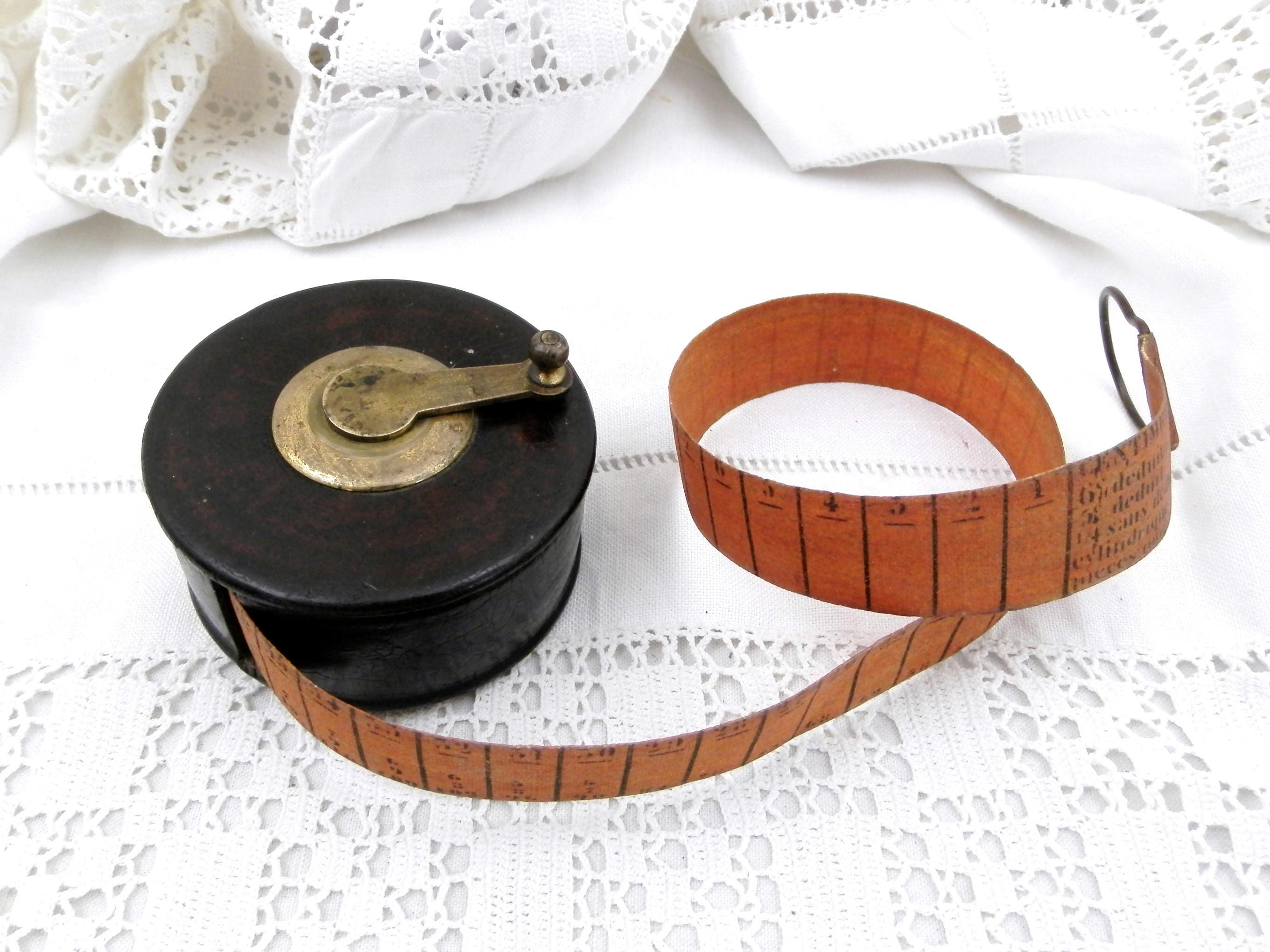 Antique Early 1900s Leather Bound 5 Meters Retractable Tape