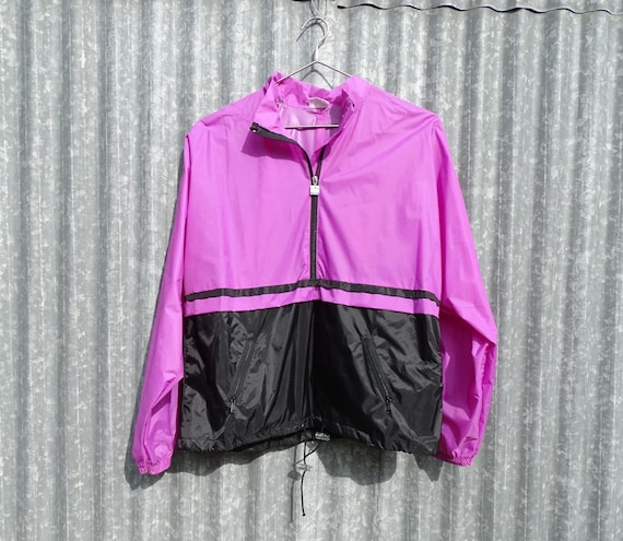 Vintage Adidas 1980s Wind Break Lightweight Shower Rain Jacket with Bat Wing Sleeves, Retro 1990s Pack Away Wind Break Rainwear, Cinema Prop