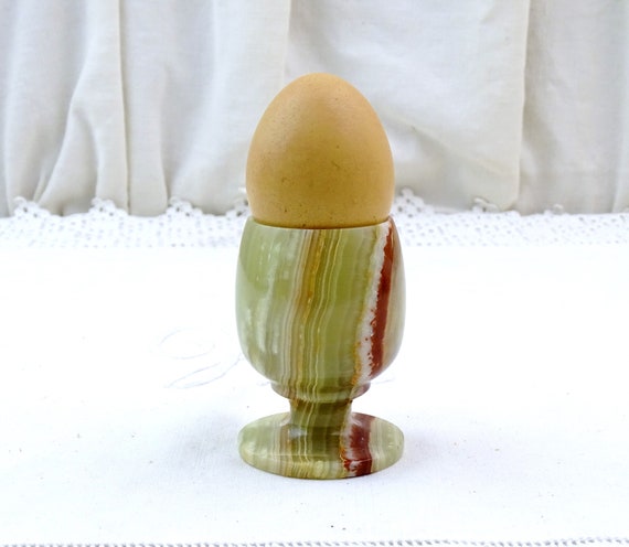 Small Vintage Veined Green and Brown Onyx Footed Egg Cup, Retro Green Marble Stone Sherry Wine Goblet, Natural Earthy Home Decor