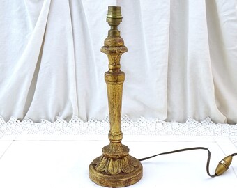 Vintage Spanish Gold Gilded Carved Carved Wooden Lamp Base, Retro Gooden Wood Light Fixture d’Espagne, Hollywood Regency Home Accessory