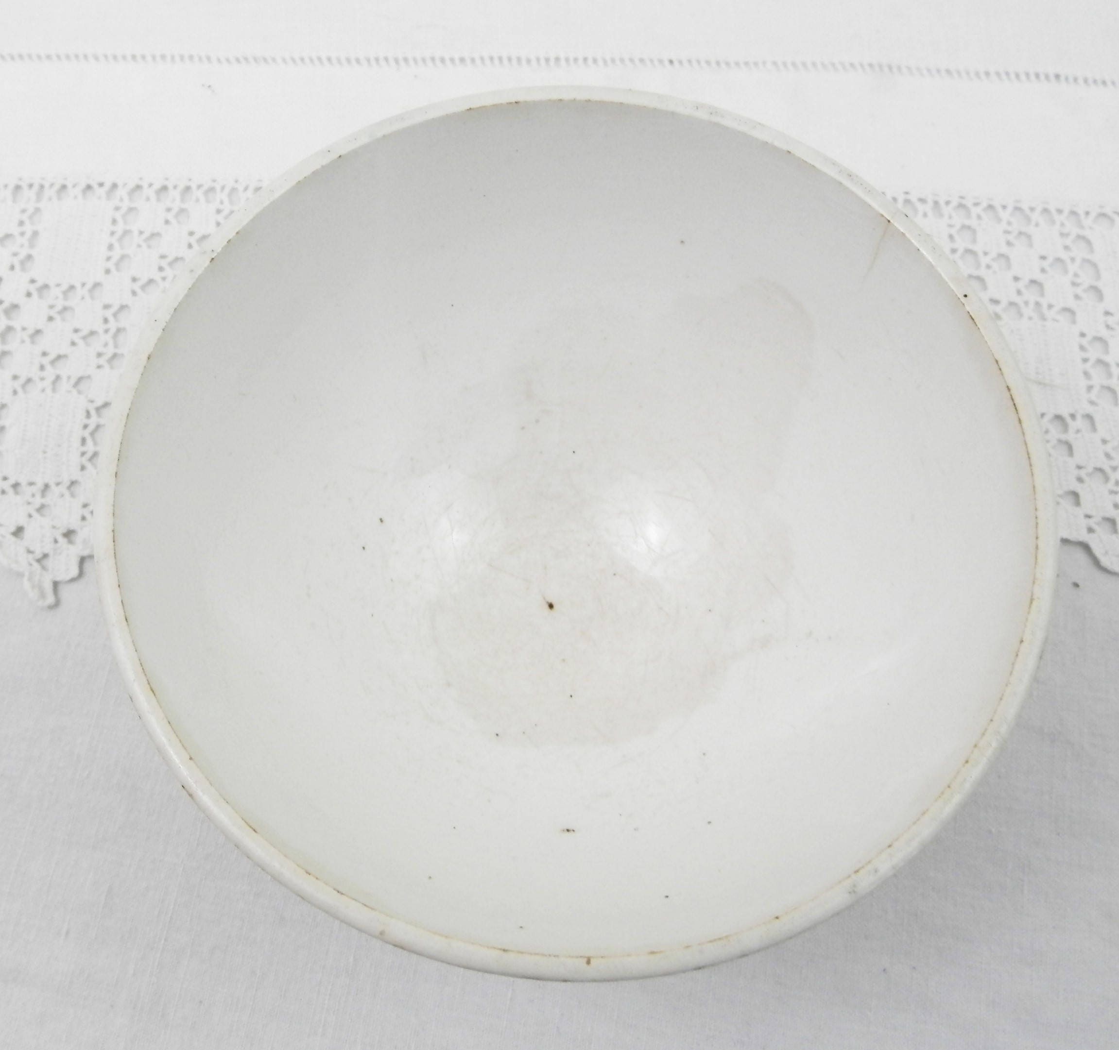 Antique Red and White Farmhouse Coffee Bowl from France, French Country