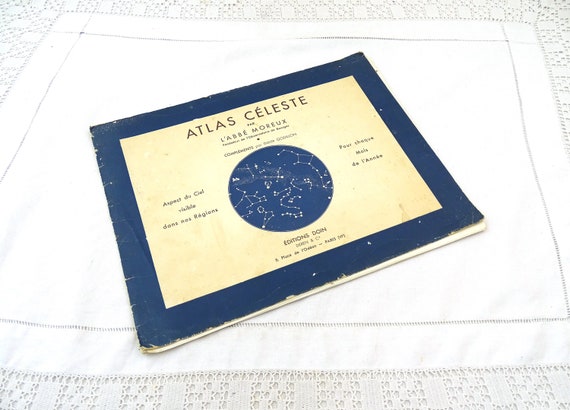 Vintage French Paper Back Celestial Atlas with 11 of the 12 Months Pull Out Illustrations of the Stars in the Night Sky by Labbé Moreux 1967