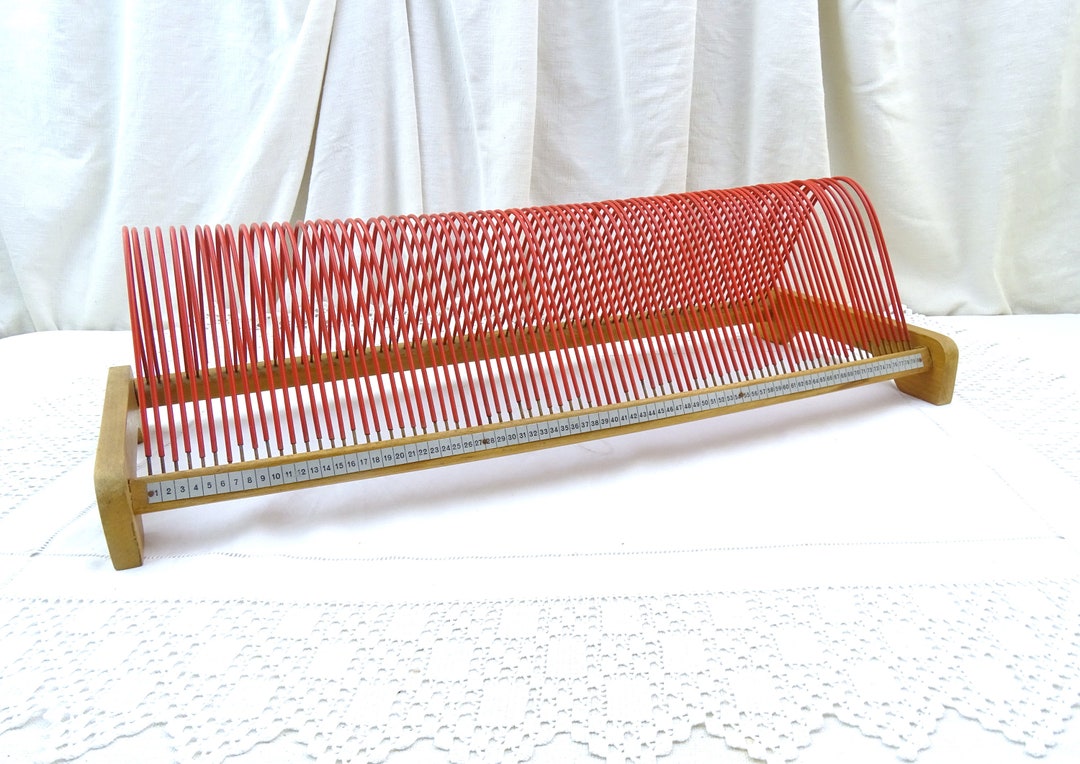 Long Vintage Mid Century German Record Rack in Red Wire and Wood by ...