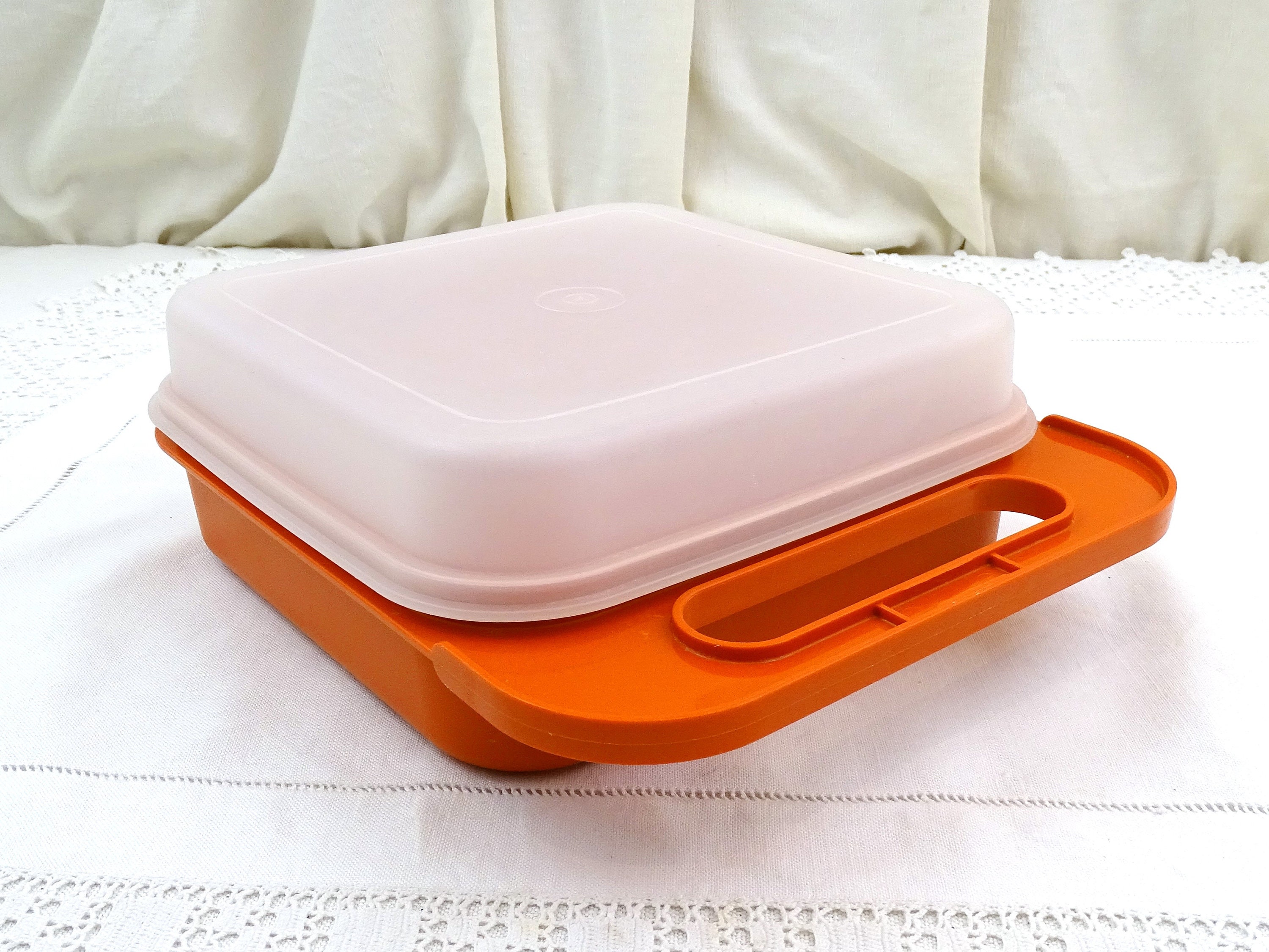 Vintage French Tupperware Bright Orange Lunch Box with Handle