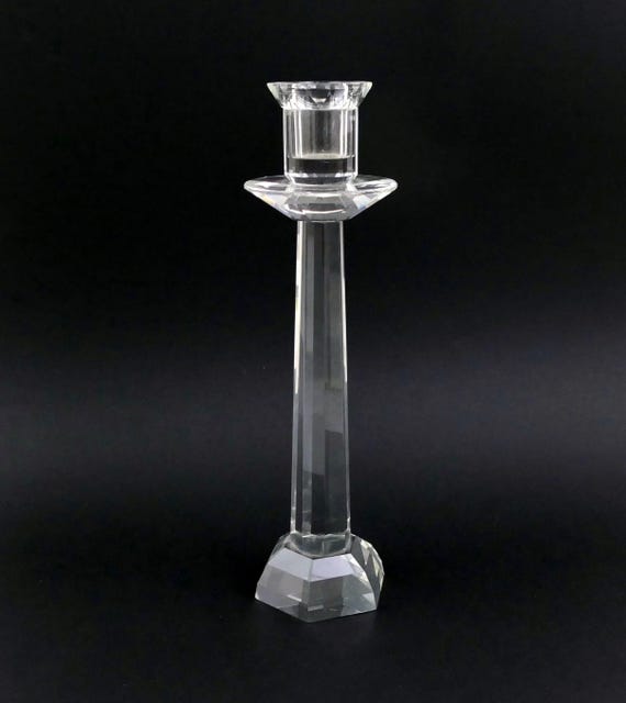 Tall Vintage Clear Faceted Crystal Glass Candle Stick Holder, Slender Retro Glassware Candle Light Accessory, Chateau Shabby Chic Lighting