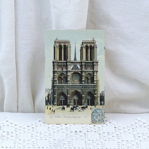 Cartão postal francês antigo colorido em preto e branco Notre Dame de Paris, monumento de imagem vintage, capital parisiense da França, catedral de imagem