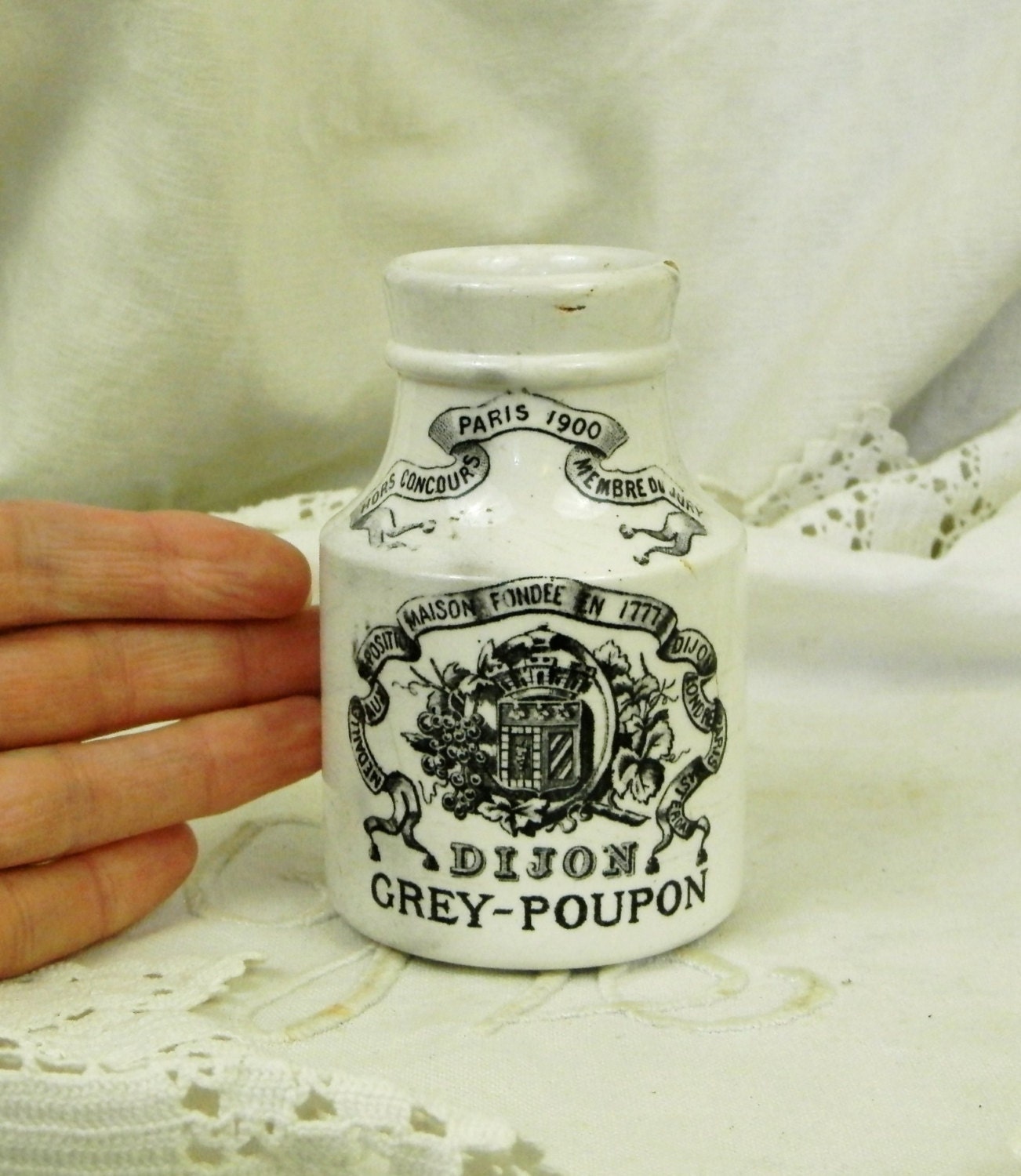 Antique French Grey Poupon Moutarde de Dijon Digoin Mustard Jar