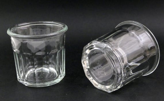 Matching Set 2 of Vintage French Jam Jars Clear Glass with Faceted Sides,  Pair of 500ml Clear Heavy Glass Preserving Pots, Country Kitchen
