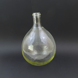 Small Vintage French Clear Glass Demijohn Carboy 5 L 1.32 Gallons, Rustic Rural Country Farmhouse Decor, Round Demi John Bottle from France