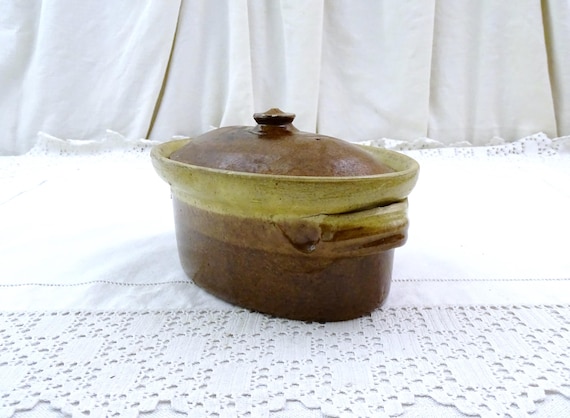 Small Antique Traditional French Stoneware Pottery Tureen /Terrine / Paté Dish, Country Cottage Farmhouse Kitchenware France, Rustic Decor