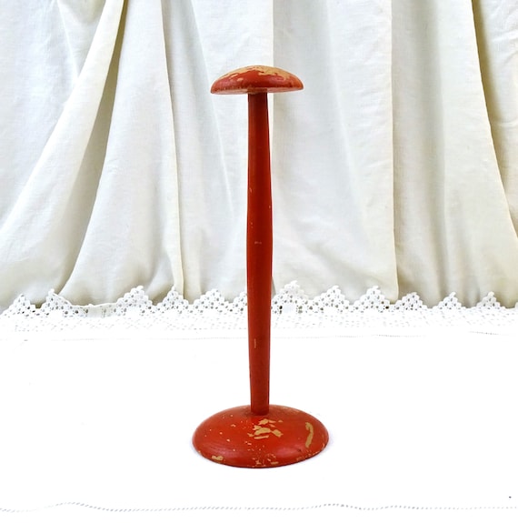 French Vintage 1930s Red Painted Wooden Hat Stand, Retro Milliners Shop Display Accessory From France, Parisian Brocante Home Decor