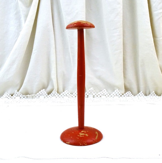 French Vintage 1930s Red Painted Wooden Hat Stand, Retro Milliners Shop Display Accessory From France, Parisian Brocante Home Decor