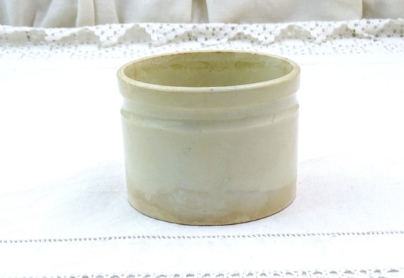 Antique White Ironware Confit Pot made in France, Wide Ceramic Patina Cream Colored Rillette Jar, French Rustic Country Kitchen Decor