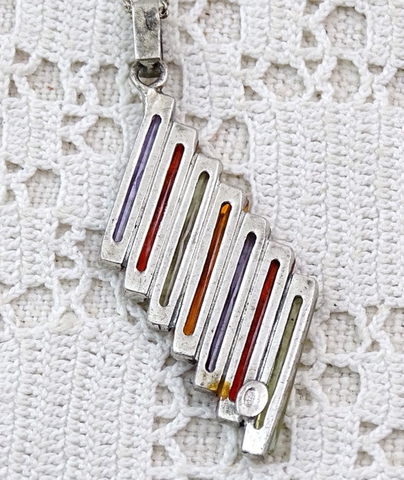 Vintage Sterling Silver Mounted Rectangular Rainb… - image 5