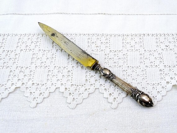 Antique French Worn Silver and Gold Plated Letter Opener / Paper Knife, Retro Shabby Chateau Chic Tableware Victorian Ornate Cutlery France