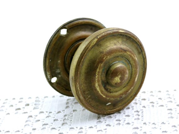 Round Antique French Brass Door Knob, Vintage Furniture Push Pull Handle made of Metal from France, Primitive Old Style Furniture Item