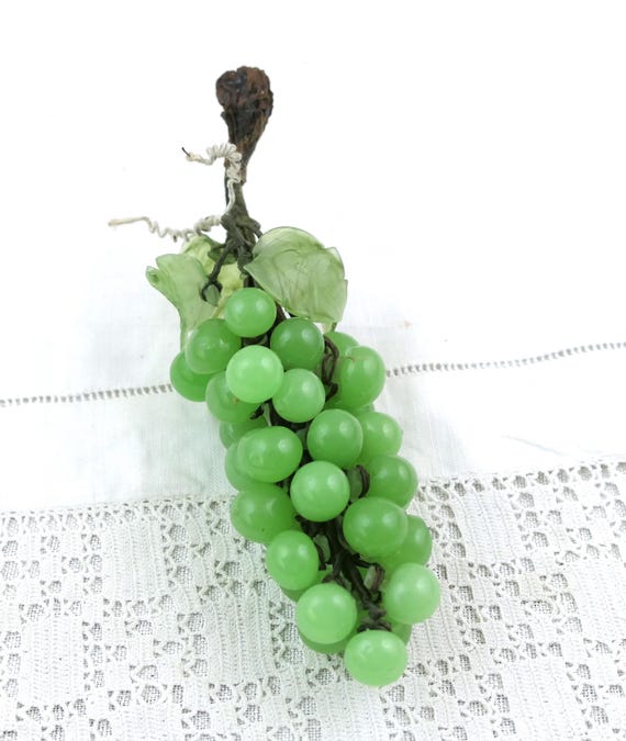 Vintage Green Glass Grape Cluster, Retro Fruit Decoration Table Centrepiece, Mid Century Glass Fruit Collectible circa 1960s