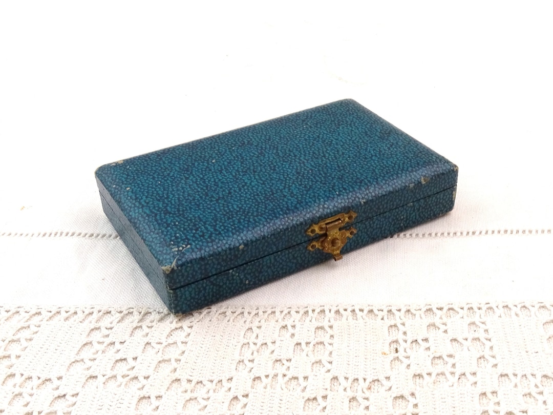 Small Vintage French Rectangular Blue Jewelry Box, Old Style Shabby ...