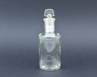 Antique French Clear Glass Medicine Bottle with Stopper, Retro Victorian Apothecary Container from France, Vintage Farmhouse Home Decor