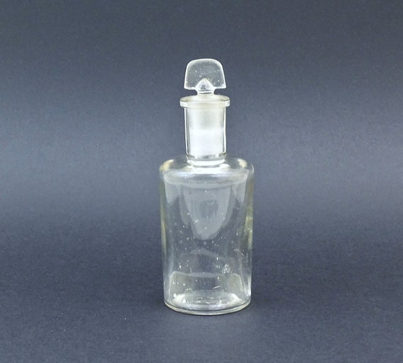 Antique French Clear Glass Medicine Bottle with Stopper, Retro Victorian Apothecary Container from France, Vintage Farmhouse Home Decor