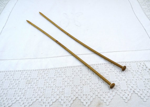 Vintage 40 cm / 15.74" Long Wooden Knitting Needles 12mm / 0.47 " Diameter US Size 17, Retro Knitted Accessory from France made of Wood