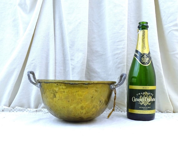 French Antique Brass Candy Pan with Rounded Bottom, Vintage Metal Patisserie Jam or Preserves Cauldron Pot from France, Chateau Cooking Bowl