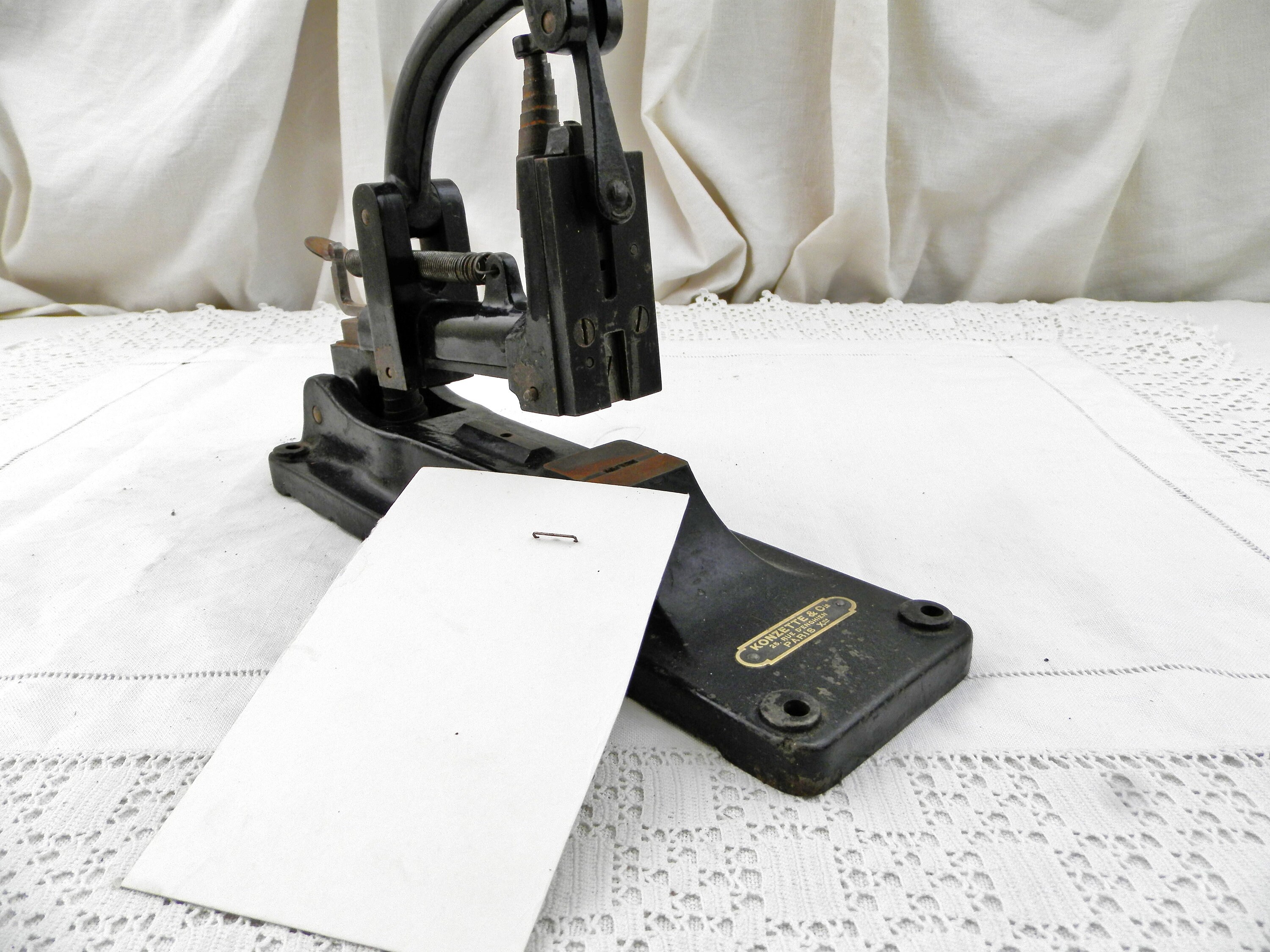Large Working French Antique Industrial Black Stapler Made in Paris by
